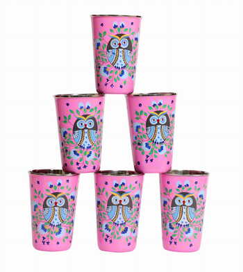 Steel Tumbler Big-Owl Eye Pink ( set of 6)