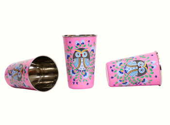 Steel Tumbler Big-Owl Eye Pink ( set of 3 )