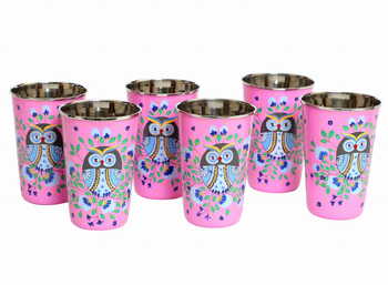 Steel Tumbler Big-Owl Eye Pink ( set of 6)