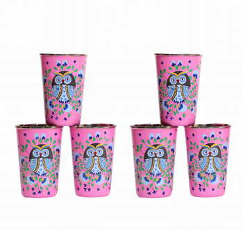 Steel Tumbler Big-Owl Eye Pink ( set of 6)