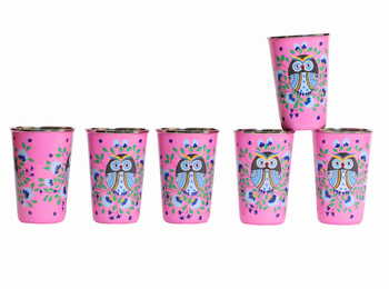 Steel Tumbler Big-Owl Eye Pink ( set of 6)