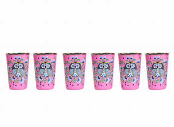 Steel Tumbler Big-Owl Eye Pink ( set of 6)