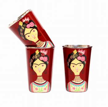 Steel Tumbler Big-Lady Rose Maroon ( set of 3 )