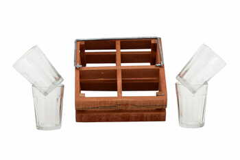 Tapri Glasses - Country Wood Stand With 4 Glasses