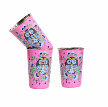 Steel Tumbler Big-Owl Eye Pink ( set of 3 )