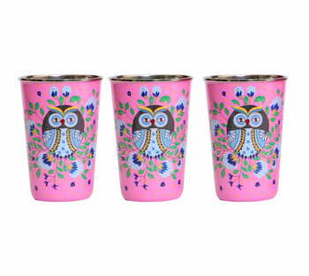 Steel Tumbler Big-Owl Eye Pink ( set of 3 )