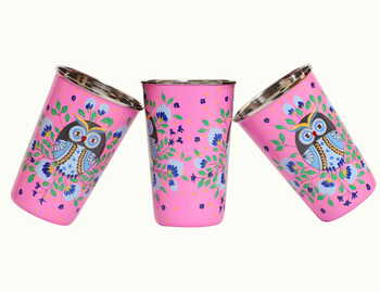 Steel Tumbler Big-Owl Eye Pink ( set of 3 )