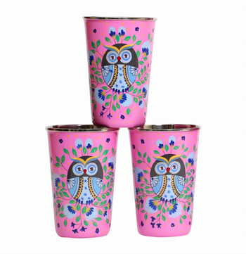 Steel Tumbler Big-Owl Eye Pink ( set of 3 )