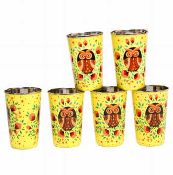 Steel Tumbler Big-Owl Eye Yellow ( set of 6 )