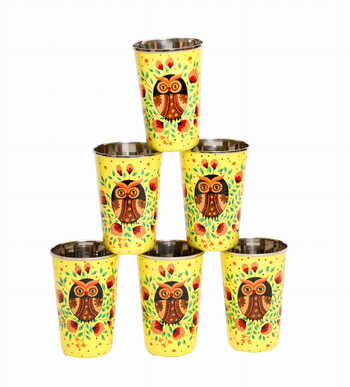 Steel Tumbler Big-Owl Eye Yellow ( set of 6 )