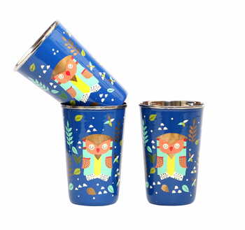 Steel Tumbler Big-Owl Tie Blue ( set of 3 )