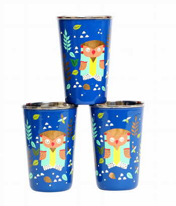 Steel Tumbler Big-Owl Tie Blue ( set of 3 )