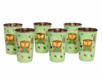 Steel Tumbler Big-Owl Tie Green ( set of 6 )