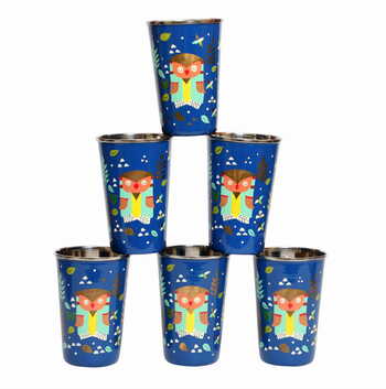 Steel Tumbler Big-Owl Tie Blue ( set of 6 )