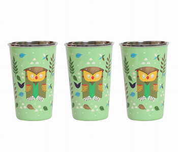 Steel Tumbler Big-Owl Tie Green ( set of 3 )