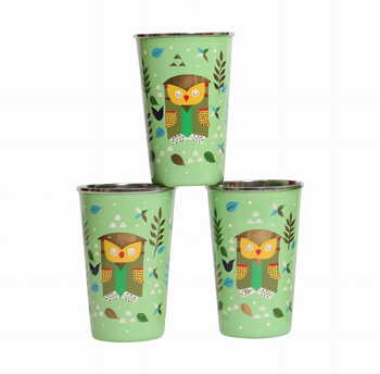 Steel Tumbler Big-Owl Tie Green ( set of 3 )