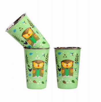 Steel Tumbler Big-Owl Tie Green ( set of 3 )