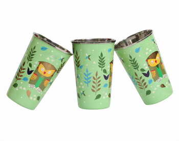 Steel Tumbler Big-Owl Tie Green ( set of 3 )