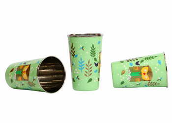 Steel Tumbler Big-Owl Tie Green ( set of 3 )