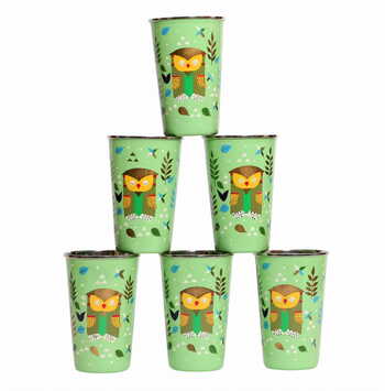 Steel Tumbler Big-Owl Tie Green ( set of 6 )