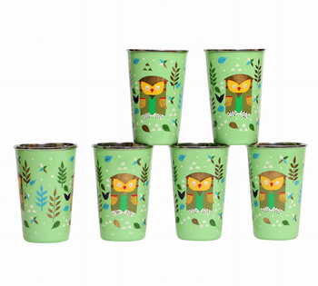 Steel Tumbler Big-Owl Tie Green ( set of 6 )