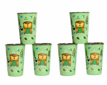 Steel Tumbler Big-Owl Tie Green ( set of 6 )