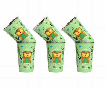 Steel Tumbler Big-Owl Tie Green ( set of 6 )