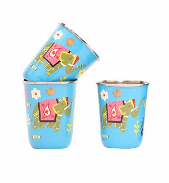 Steel Tumbler Small-ELEPHANT STAR-Blue ( set of 3 )