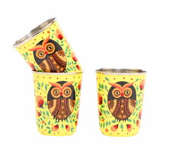 Steel Tumbler Small-Owl Eye Yellow  ( set of 3 )