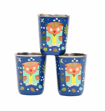 Steel Tumbler Small-Owl Tie Blue ( set of 3 )