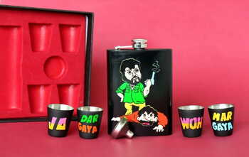 Hip Flask with Shot Glasses - Sholay Gabbar