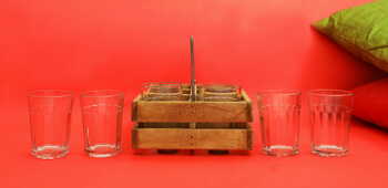 Cutting Chai glasses with Raw wood stand