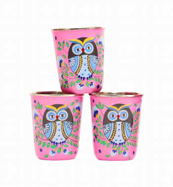 Steel Tumbler Small-Owl Eye Pink  ( set of 3 )