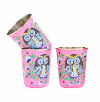 Steel Tumbler Small-Owl Eye Pink  ( set of 3 )