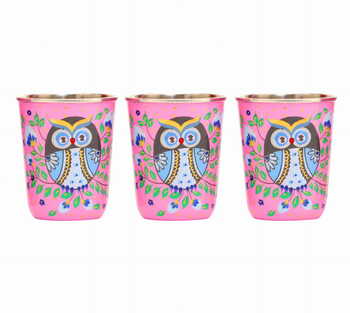 Steel Tumbler Small-Owl Eye Pink  ( set of 3 )