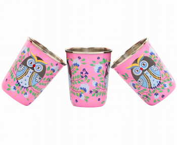 Steel Tumbler Small-Owl Eye Pink  ( set of 3 )