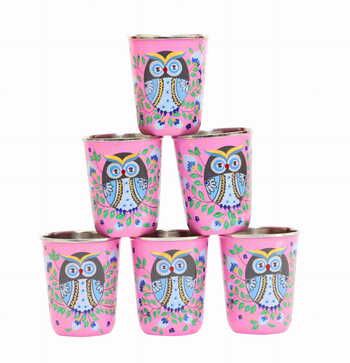 Steel Tumbler Small-Owl Eye Pink ( set of 6 )