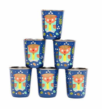 Steel Tumbler Small-Owl Tie Blue ( set of 6 )