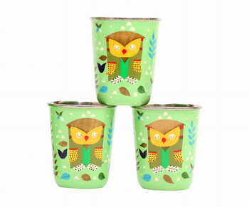 Steel Tumbler Small-Owl Tie Green ( set of 3 )