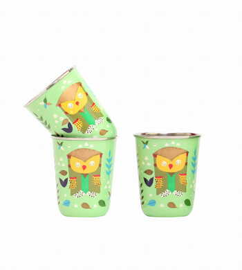 Steel Tumbler Small-Owl Tie Green ( set of 3 )