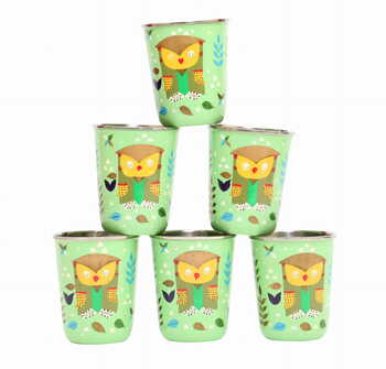 Steel Tumbler Small-Owl Tie Green ( set of 6 )