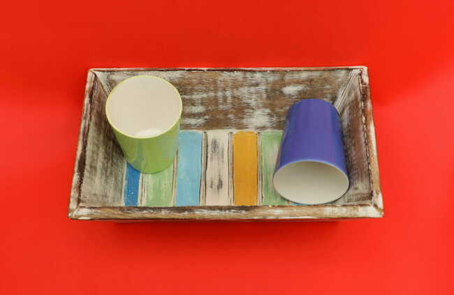 Wooden Tray with 2 ceramic glasses