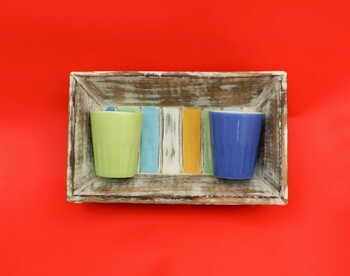 Wooden Tray with 2 ceramic glasses